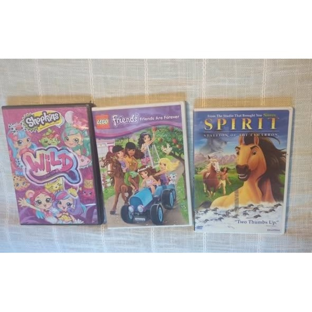 Lot of 3 Kids DVDs Shopkins Wild LEGO Friends Spirit Stallion of the Cimarron